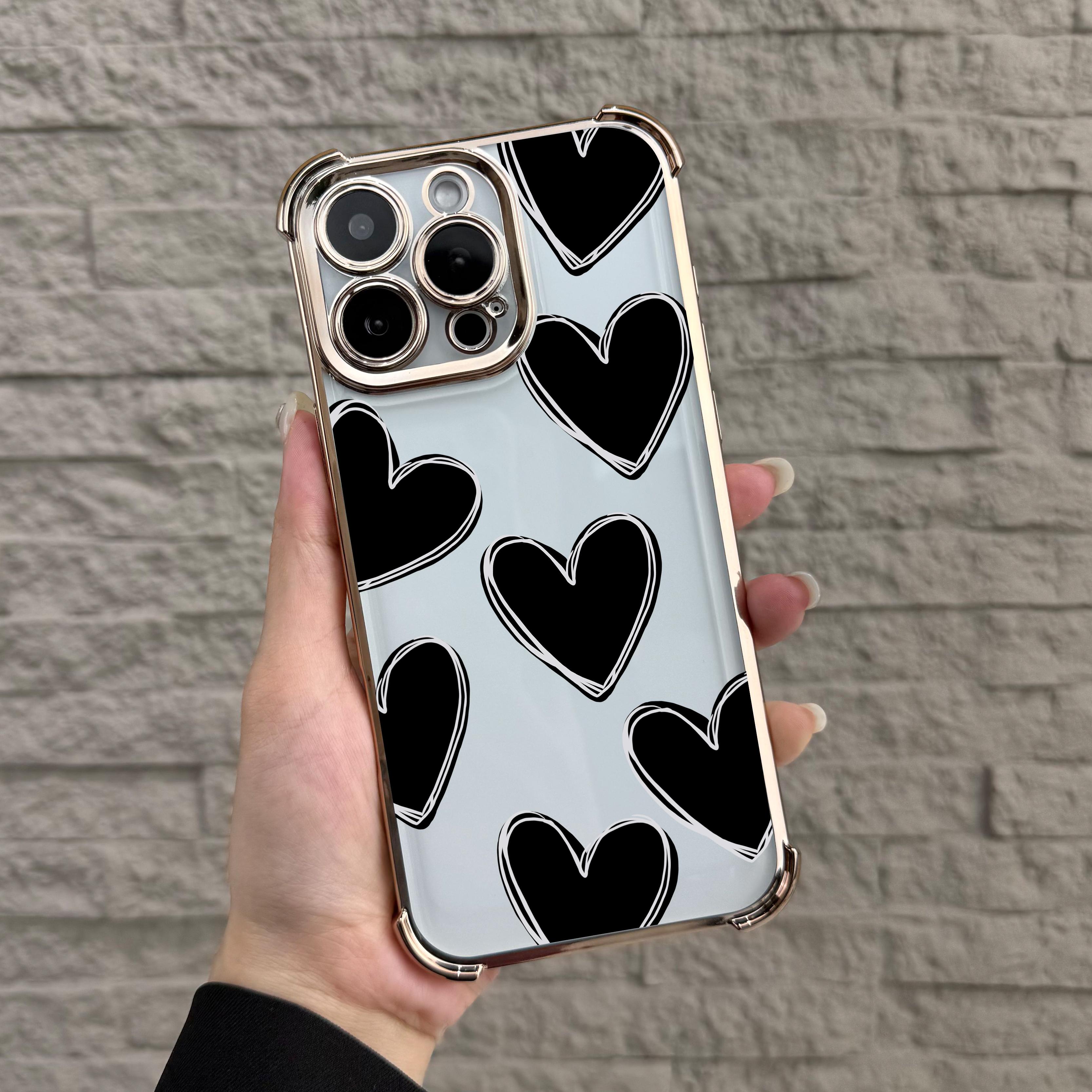 Luxury Love Heart Pattern Case for iPhone Samsung Galaxy 17Pro Max Air 16 15Plus 14 13 12 11 XR XS S25 S24 S23 S22 Cases Simple Heart Drawing Pattern All Seasons Durable Bumper, Protection Durable Phone case for Girl, Protective Silicone Cover. JY32