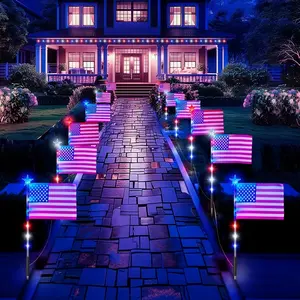 1 set of 8 independent solar-powered decorative lights, red-white-blue star outdoor lights, 8 lighting modes, suitable for Independence Day, Memorial Day, Veterans Day, for courtyards, gardens, porches, doorways, walkways, and small memorials.