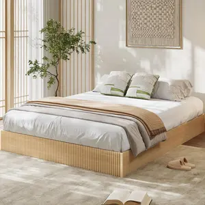 Garvee California King Wooden Platform Bed Frame with Striated Design, Low Profile Minimalist Bed Base, Noise-Free, Easy Assembly, No Box Spring Needed, Natural Finish