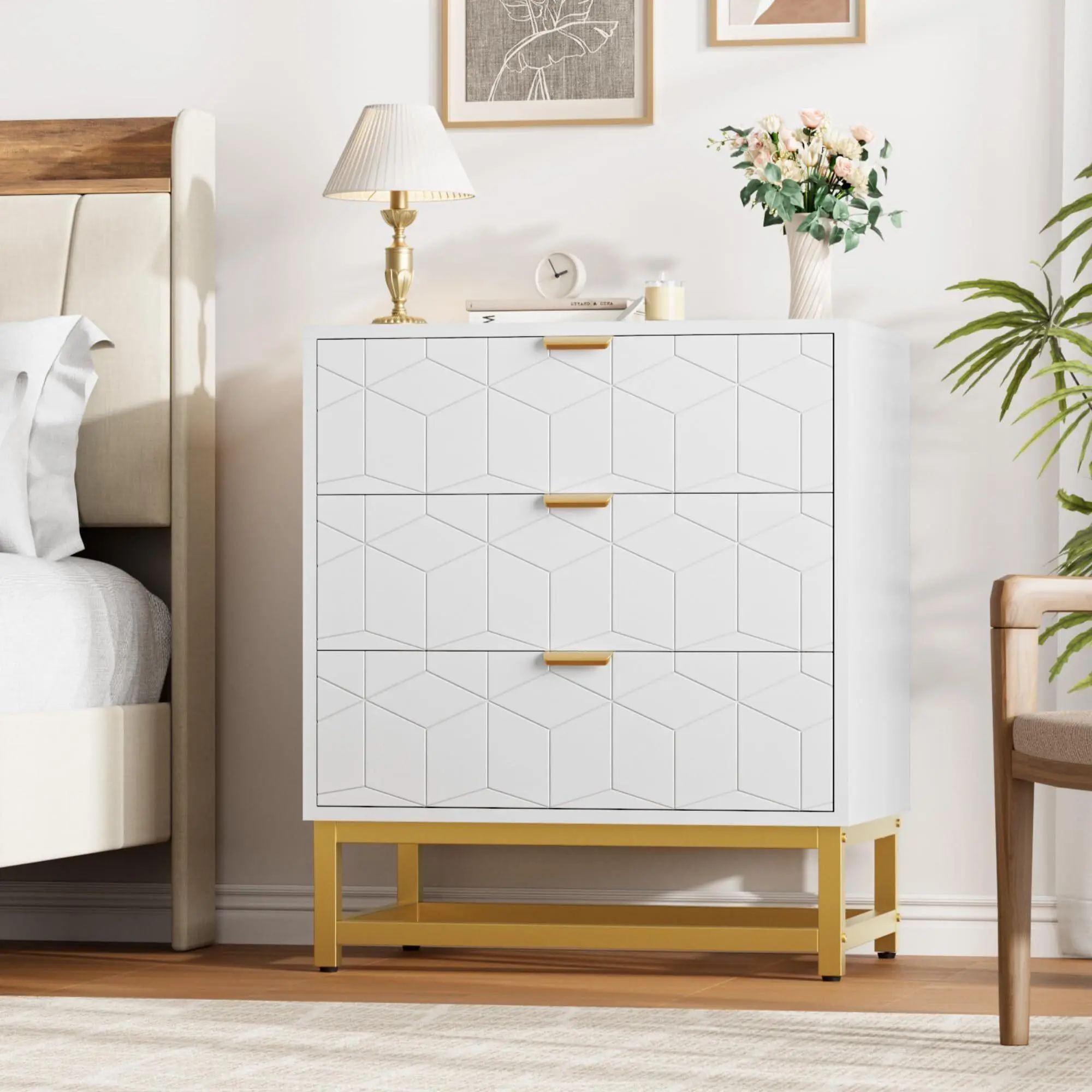 gold and white chest of drawers - TikTok Shop