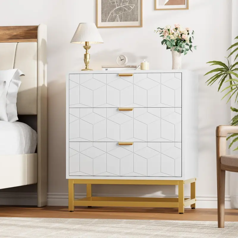 gold and white chest of drawers - TikTok Shop