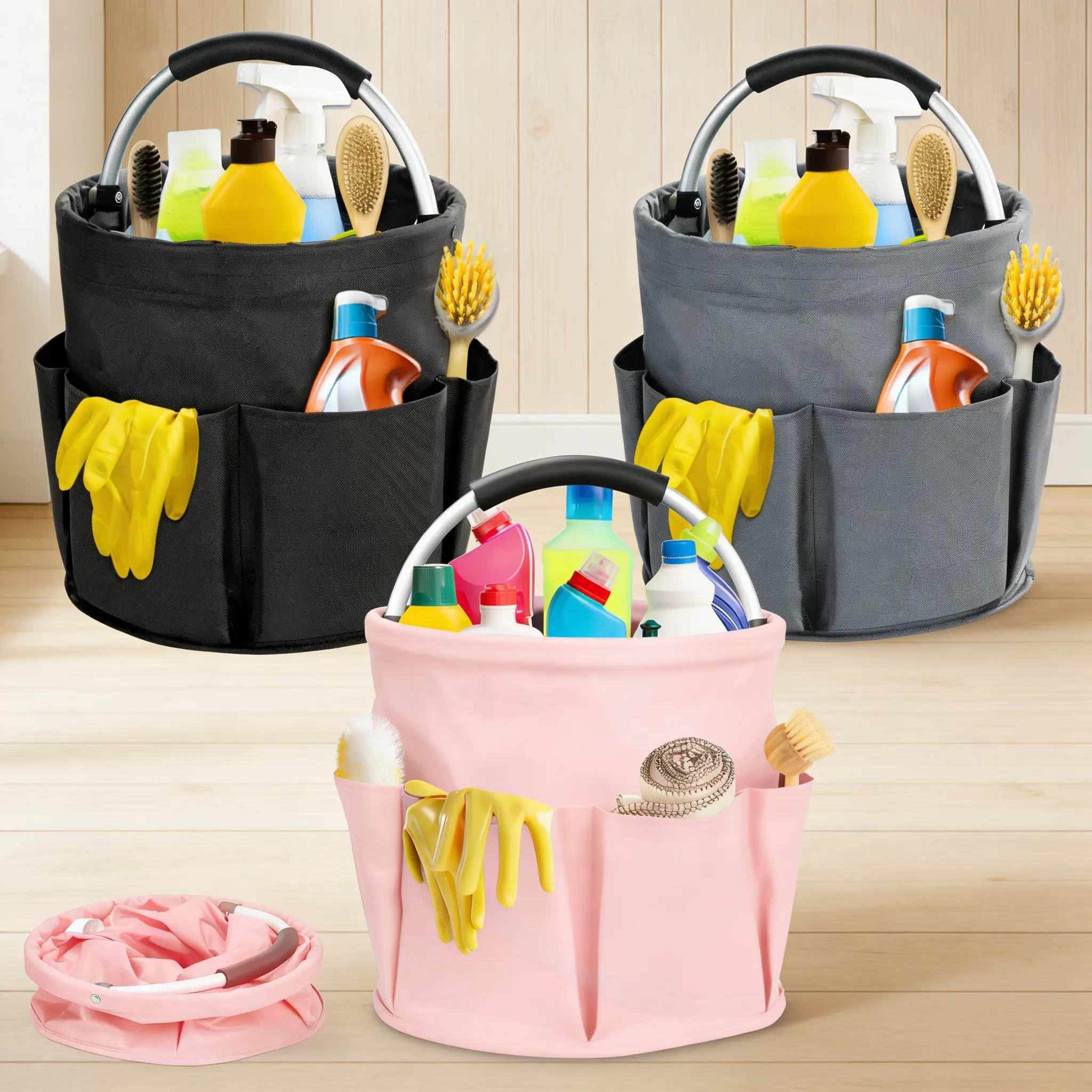 17L Large Foldable Storage Basket 6 Side Pockets Thick 600D Oxford Waterproof Portable Collapsible Laundry Organizer for Home Beach Picnic Outdoor