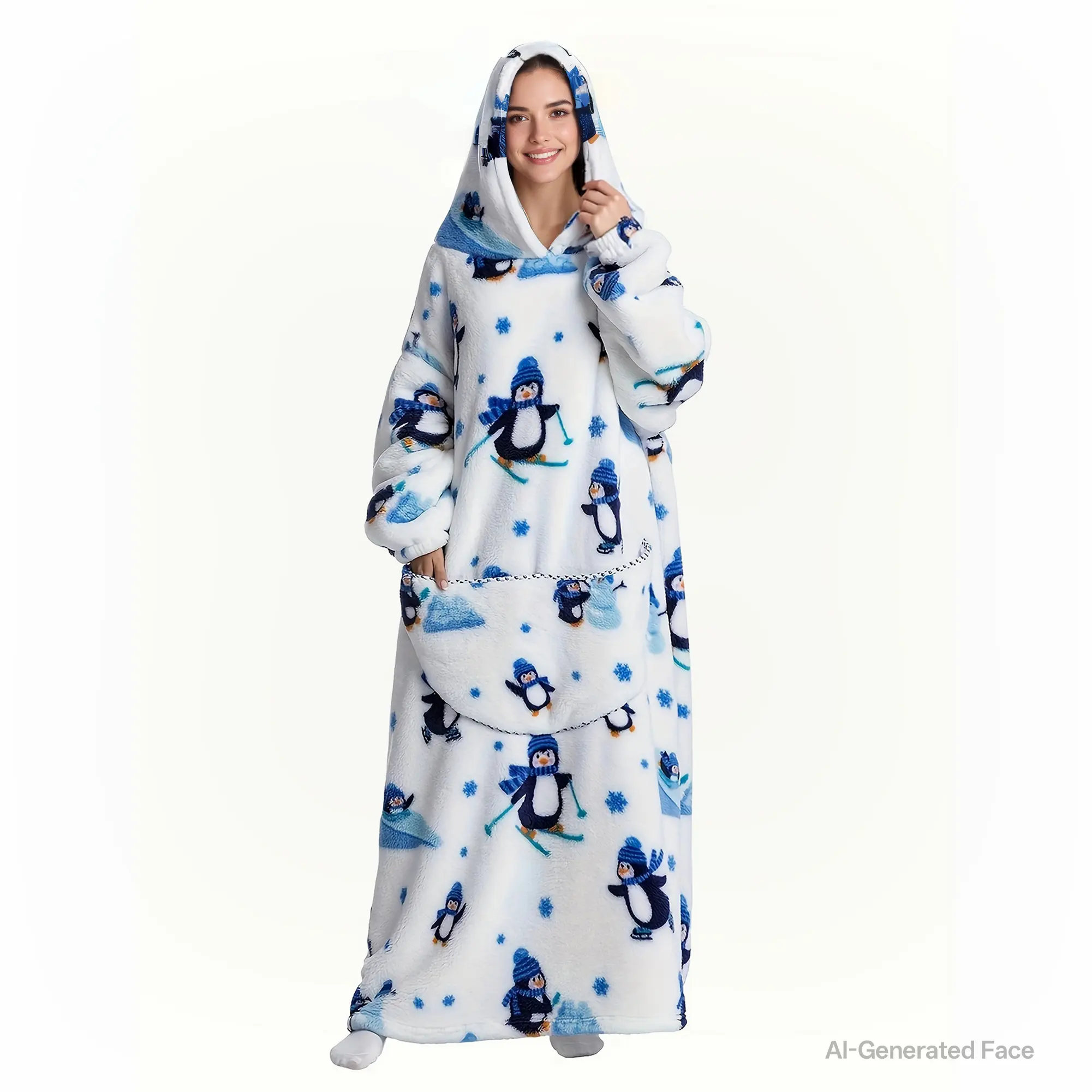 Oversized Blanket Hoodie, Cozy Fleece Hoodie, Long Hoodie Blanket Sweatshirt as Gifts, Long Wearable Blanket with Sleeves & Giant Pockets, Machine Washable Adult One-Piece Sleepwear