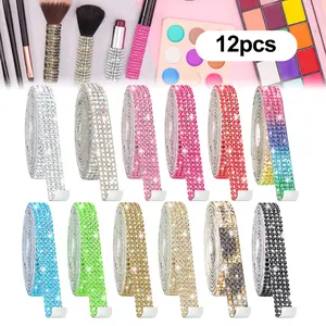 12Pcs Self Adhesive Rhinestone Diamond Ribbons - Colorful Diamond Strips,Bedazzling Strips,Gift for DIY Crafts,for Clothing Hat Home Decoration