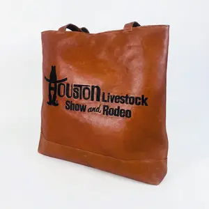 Everyday Rodeo Genuine Leather Black Embroidered Tote Bag | Houston Livestock Show and Rodeo