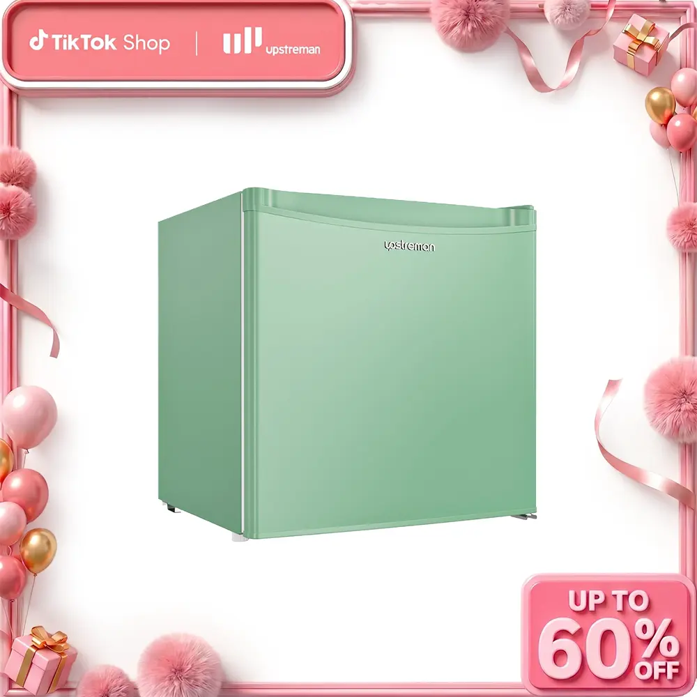 Upstreman mini fridges 1.7 Cu Ft with Freezer FR17 Adjustable Thermostat Energy Saving Low Noise Single Door Compact Refrigerator for Dorm Office Can Bedroom green fridge mini  brands Small pantry drink fridge skincare fridge Portable tiktokshopspringglow
