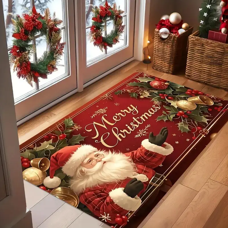 Cute Winter Santa Claus 3D Print Rug, Washable Rugs, Welcome Mat, Indoor Outdoor Door Mat, Bedside Blanket, Bathroom Mat, Small Floor Mat, All Seasons, Machine Washable Rugs