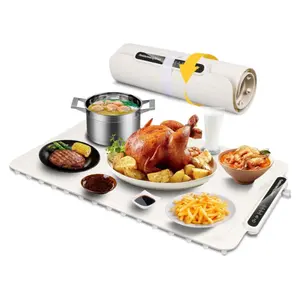 Food Warming Mat, Silicone Food Warmer for Parties Buffet, Full Surface Electric Warming Tray with 4 Temps & 10s Rapid Heating, Portable Food Heater for Gathering, Kitchen, Everyday Use (Beige)