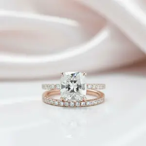 3.0ct Cushion Cut Rose Gold Clear Simulated Sapphire Wedding Ring Set