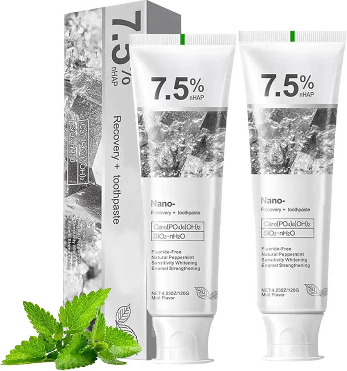 2-Pack 7.5% Hydroxyapatite Toothpaste, Fluoride-Free for Sensitive Teeth – Enamel Protection & Sensitivity Relief & Deep Clean, Gentle Mint Fresh Breath