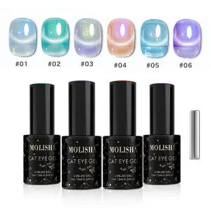 MOLISHA 6-in-1 Mermaid Shell Cat Eye UV Gel Nail Polish Set with Magnet & Glitter Powder for Holographic Effects Professional Salon & DIY Use