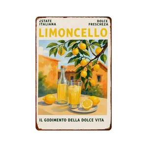 Limoncello Wall Decor Aesthetic Lemon Aluminum Tin Sign Italian Cocktail Metal Posters for Living Room Bedroom Bathroom Decoration 8x12 Inches