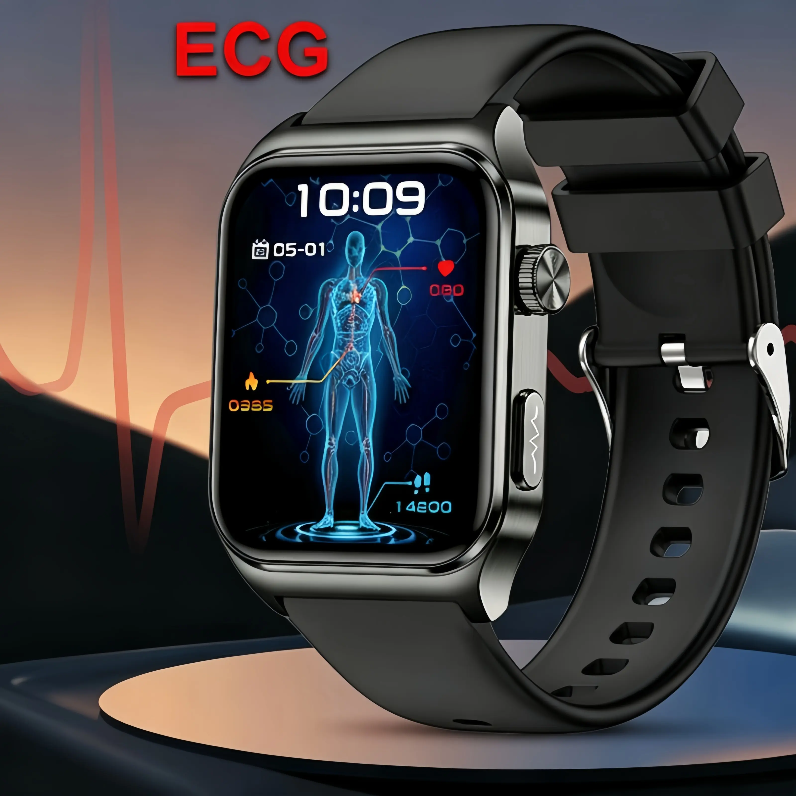 Unisex Metal Medical Smart Watch - Wearable Device with Voice Announcements, Heart Health Tracking, Stress & Fatigue Reminders, 24/7 Sleep Analysis, Elegant Square Dial, Remote Wellness Support, Music Player for Work & Walking