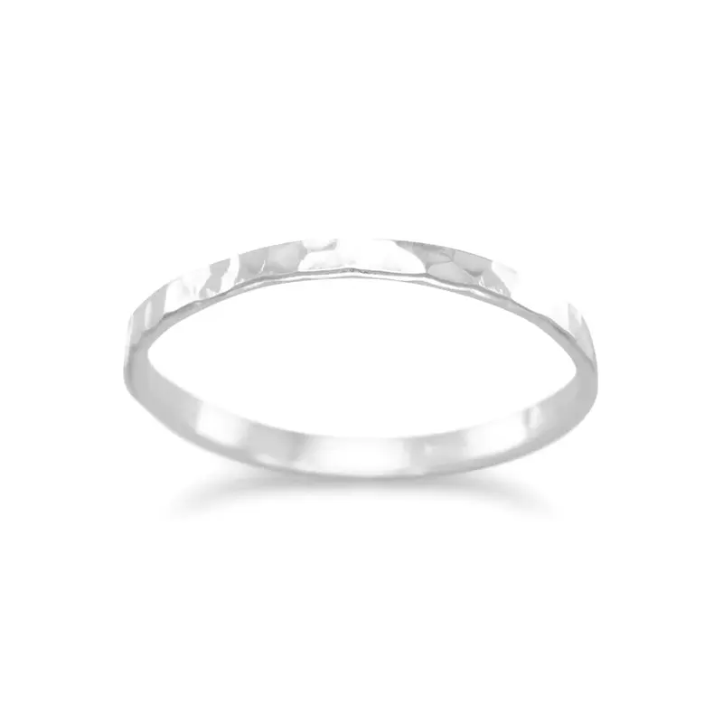 Sterling Silver Hammered Band Ring, Polished Thin Design, 1.7mm Width