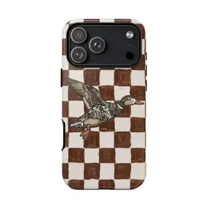 Retro duck grid phone case, compatible with iPhone 17 Pro Max, 16, 15, 14, 13, 12 and Samsung 25 Ultra Plus, 24, 23, 22, features a double-layer shockproof TPU lining.  Its stylish, preppy design makes it the perfect gift for girls.