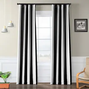 Half Price Drapes Awning Black & Fog White Striped Room Darkening Curtain