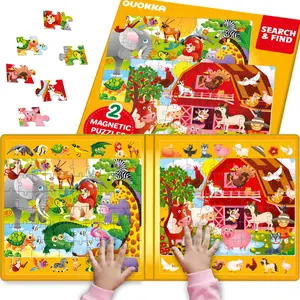 QUOKKA Magnetic Puzzle Search & Find 2 Pack, 60 Pieces for Kids - Travel Friendly Board with Hidden Objects, Farm & Africa Scenes