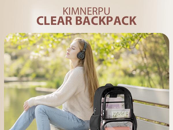 Clear Backpack, Fabric & PVC, Unisex Heavy-Duty Spacious Transparent Bookbag, Back to school gift, for School, Travel, Concerts, Vacation, Security