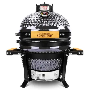 London Sunshine Ceramic BBQ Charcoal Kamado Grill 13 inch Portable Tabletop BBQ Grill Light Gray