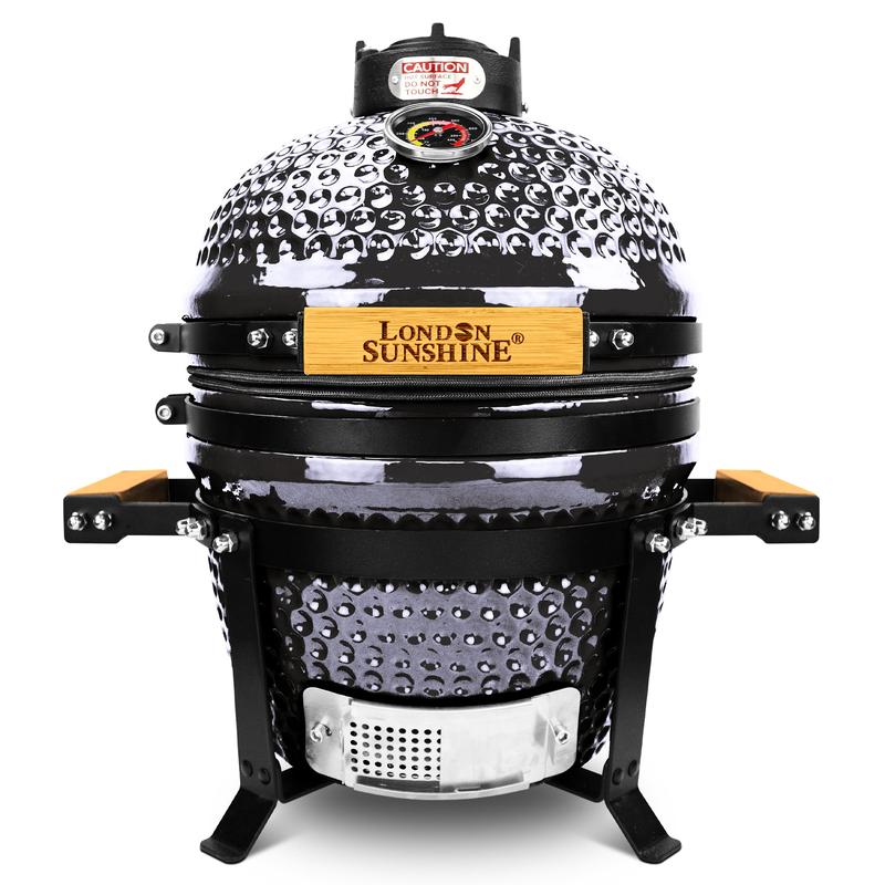 London Sunshine Ceramic BBQ Charcoal Kamado Grill 13 inch Portable Tabletop BBQ Grill Light Gray