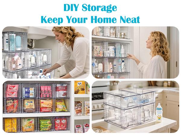[Live Only] Vtopmart 6-8 Pack Transparent Stackable Drawer Organizer for Kitchen, Pantry, Makeup, Bathroom Storage Bins, Valentines Gift Ideas