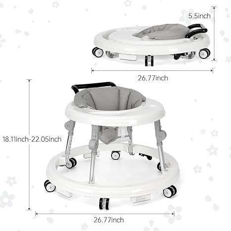Baby Walker Foldable with 9 Adjustable Heights, 6-12 Months  Baby Walkers, with Wheels Portable Anti-Rollover,Rolling portable design,DealsForYouDays