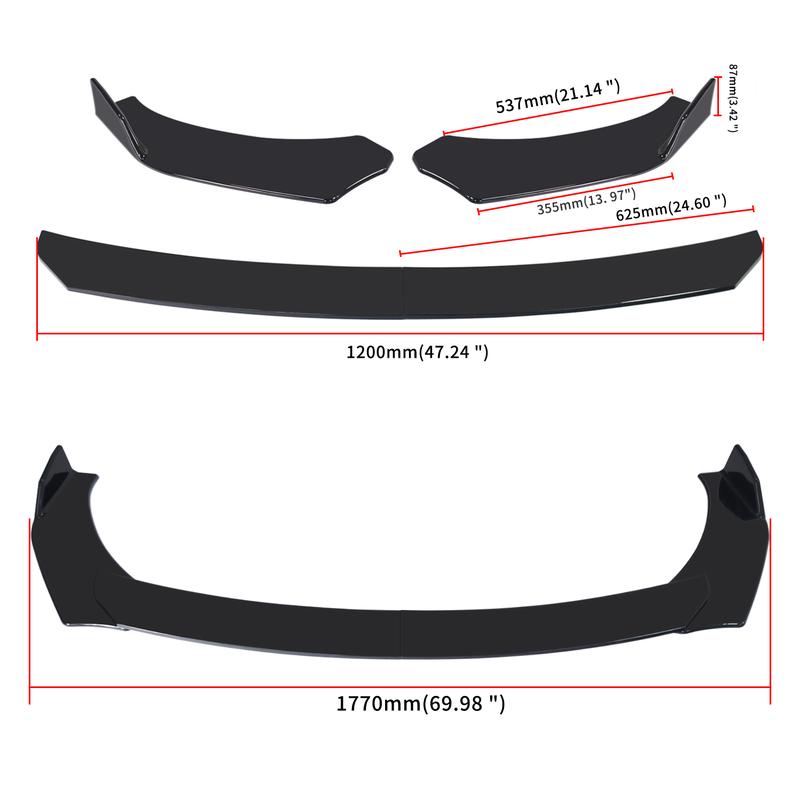 Glossy Front Bumper Lip Kit, Universal Car Bumper Protection Kit - Adjustable 4-Section Front Bumper Lip, Black Chin Spoiler Splitter, Rear Lip & Side Skirt, Easy Install & Durable Design, Fits Honda Toyota Mazda Nissan Ford Mercedes-Benz Hyundai Subaru