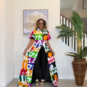 Printed Zip-Front Ankara Maxi Kimono
