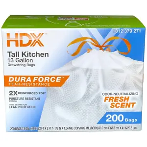 HDX 13 Gallon Reinforced Top Drawstring Fresh Scented Tall Kitchen Trash Bags with 20% PCR (200-Count)