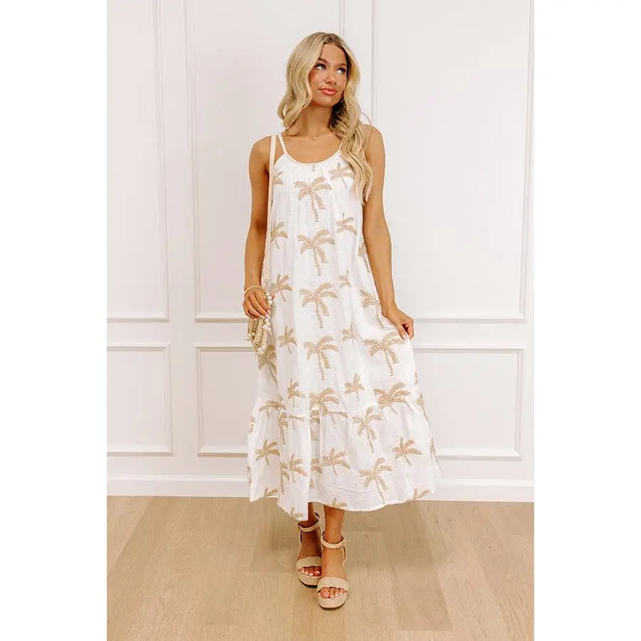 Palm Trees Please Embroidered Midi Dress
