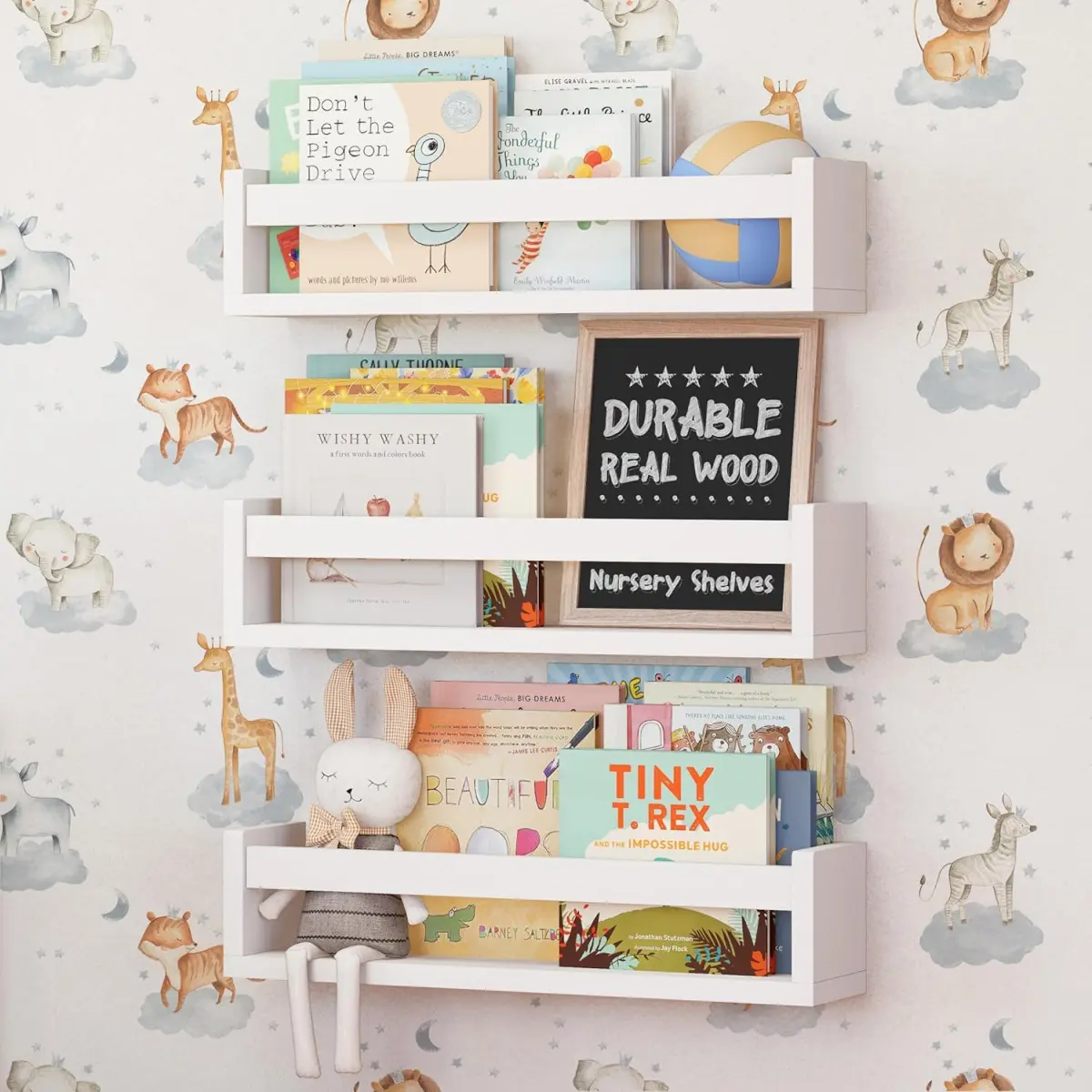 Ikea Floating Shelves, 16.4" Solid Wood Floating Bookshelves, Wall Book shelf for Kids Rooms Decor,Kids Bookshelf, Nursery Bookshelf Set Mount