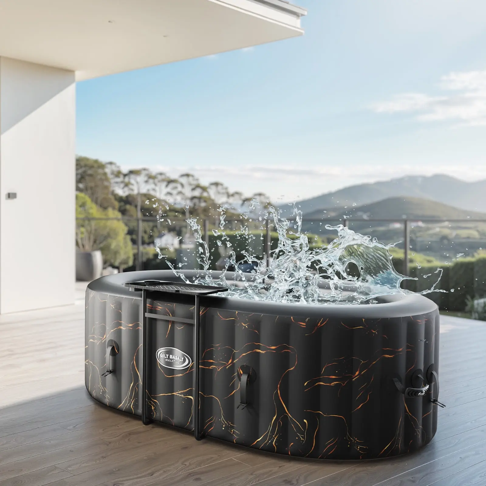 RELXTIME 2-Person Oval Inflatable Hot Tub Set - Outdoor Spa with 100 Jets, LED Light, Water Heating, I-Beam Frame, Laminated PVC (Requires Setup),home decor,camping essentials