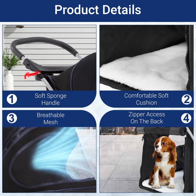 BestOffice 3/4 Wheels Pet Stroller for Cats & Dogs All Pets Up to 25lbs Foldable Travel Carrier Safety Leash & Mesh Windows Lightweight Jogger Stroller with Storage Basket