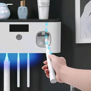 Bathroom Toothbrush Holders, Wall-Mounted Toothbrush Holder with Toothpaste Dispenser, Rechargeable Cordless Wall-Mounted Toothbrush Holder