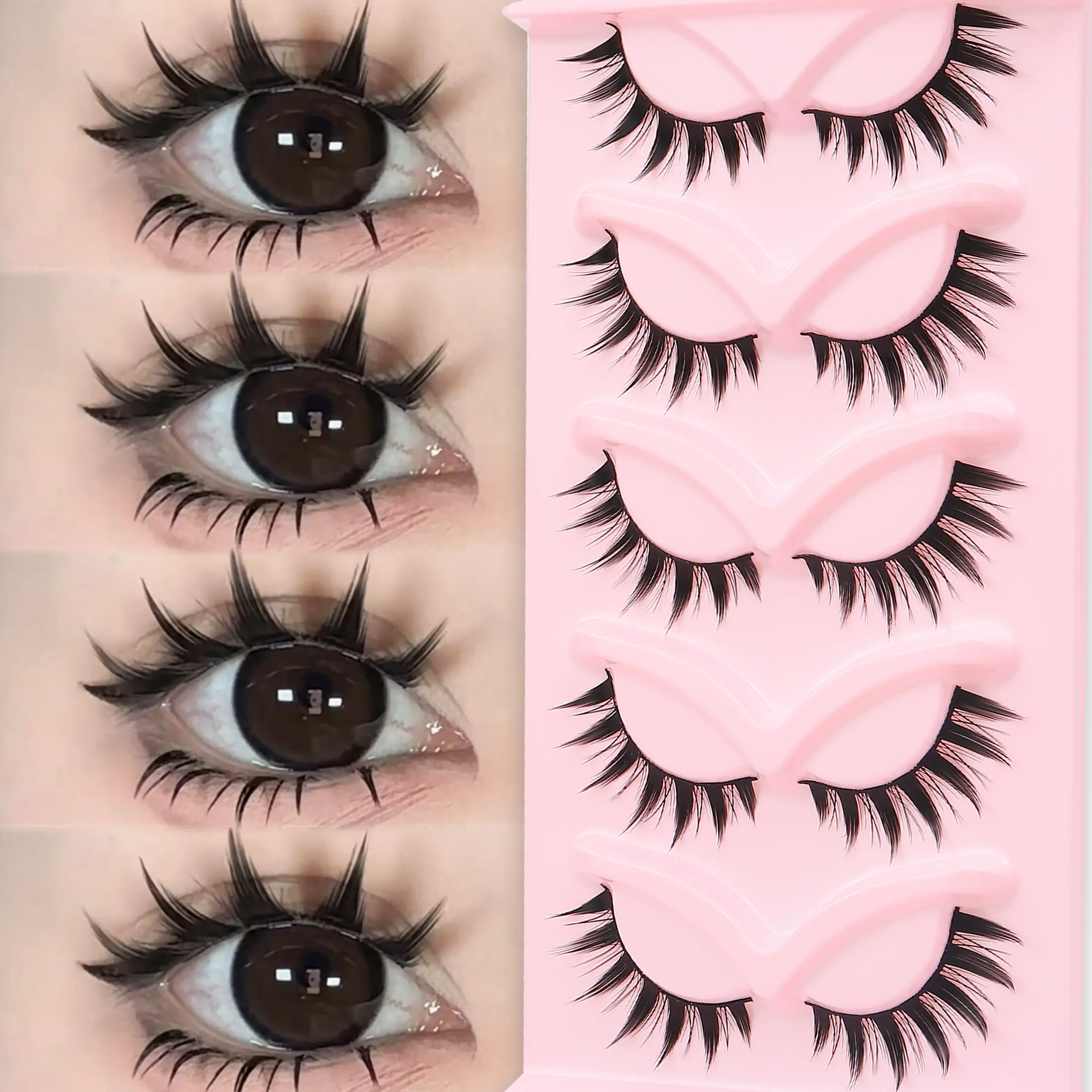 5 Pairs Demon Comic Volumized False Eyelashes, Segmented Beginner-Friendly Hard Lash, Smoky Effect DIY Lash Clusters, Fluffy, for Night Out, Cosplay, Date & Party, DIY Eyelash Extensions