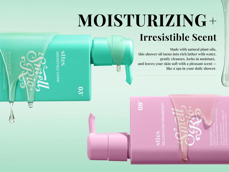 New!Sttes Shower Oil 02# (Irresistible Sunshine) 5.47 oz – Moisturizing Body Wash with Pistachio, Almond, Vanilla & Salted Caramel, Natural Plant Oils, No Mineral Oil, Parabens or Phthalates