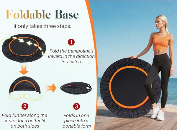40/48" Foldable Mini Trampoline Max Load 330lbs,Fitness Rebounder with Adjustable Handle, Stable Exercise Trampoline for Indoor/Garden Workout, Outdoor fun Home Gym Home Gym Kit