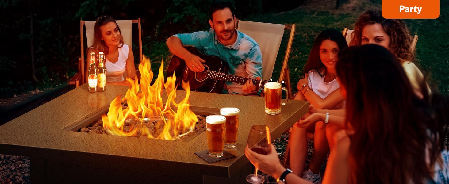 R.W.FLAME Propane Fire Pit , 28"/ 43" Outdoor Gas Fire Tables, Auto-Ignition Fire Tables with Lid, Rain Cover and 3 Pounds Lava Stones for Outside Garden Backyard Deck Patio (Square)