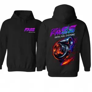 🥇   FASS Diesel Fuel Systems Fiery Turbo Pullover Hoodie Medium Graphic Long Sleeve Sweatshirt Perfect Gift for Auto Fans Fall Outfits Stylish Casual Wear