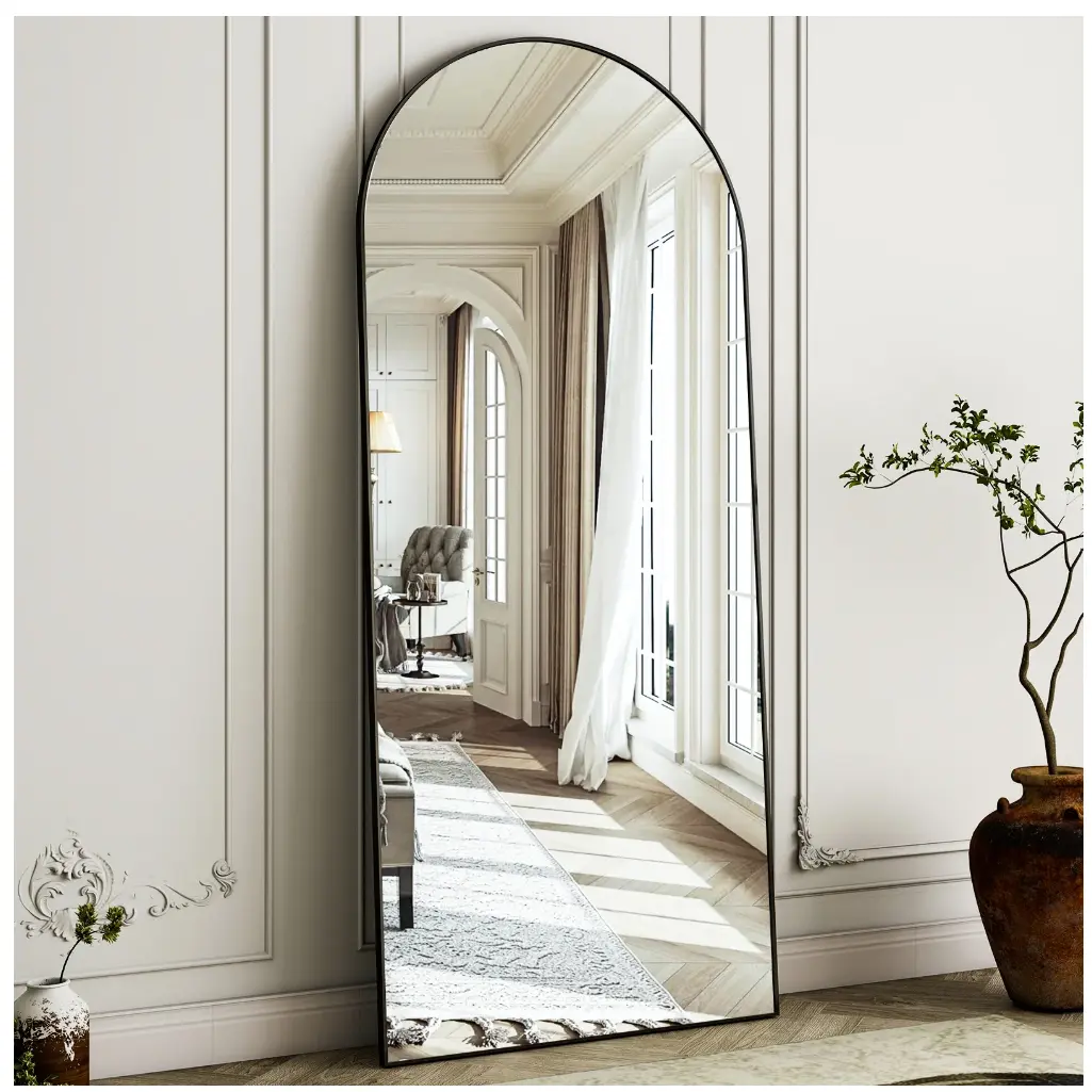 64"x21" Arched Full Length Mirror, Full Body Standing Mirror Floor Mirrors, Black