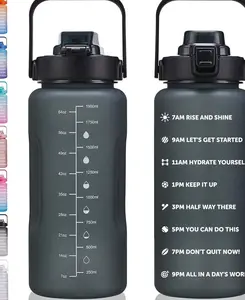 64oz,100oz,128oz Large Motivational Water Bottle with Time Marker, Leakproof & BPA Free Half Gallon Big Water Bottle with Straw Handle Tritan Frosted Water Jug for Gym,Fitness,Outdoor Sports