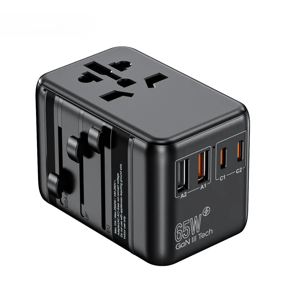 90W PD Universal Travel Plug, 4-Port Fast Charging Smart Charging Station with 1 USB-C PD Port, Portable Multi-Device Adapter Plugs for Home/Office Travel, C-Type Smart Charging Adapters for Cellphones & Electronic Devices Type C Ports