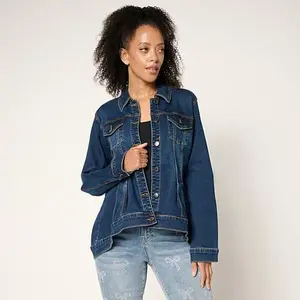DG2 by Diane Gilman New Classic Stretch Denim Peplum Waterfall Jacket