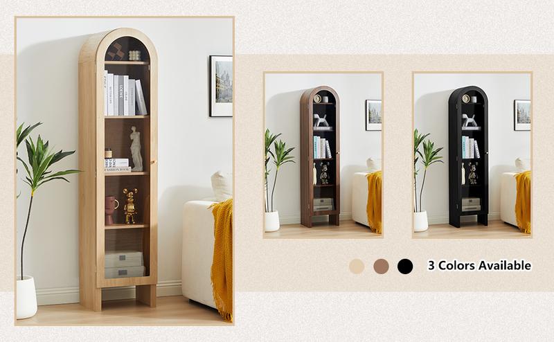 【New Upgrade】Giratree 66.93" H Arched Bookcase, 5-Tier Arched Cabinet Bookcase with Adjustable Shelves, Acrylic Glass Cabinet Door for Living Room, Reading Room and Bedroom