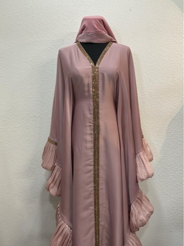 Dubai Butterfly Style Abaya -  Color with Gold Embellishments and Hooded Design