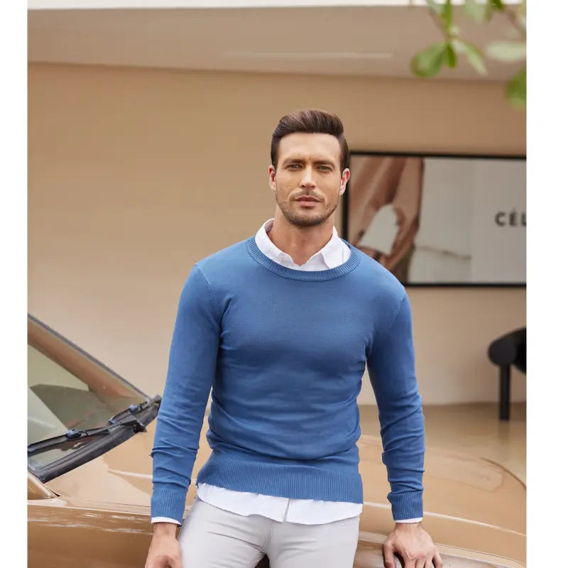 COOFANDY Fall Outfits Luigi Limited Time Clearance Men's Crew Neck Sweater Slim Fit Lightweight Sweatshirts Knitted Pullover gift christmas Jeans Long (Only the crew neck sweater is for sale)