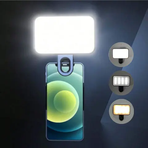 1pcs Portable Rechargeable LED Ring Light Accessories - 3 Lighting Modes, USB & Battery Powered, Clip-On Adjustable High Power Smartphone/Cellphone Selfie Makeup Ready Light for iPhone 16-11 Pro Xs, A72-A51, Computers, Cameras, Zoom Meetings