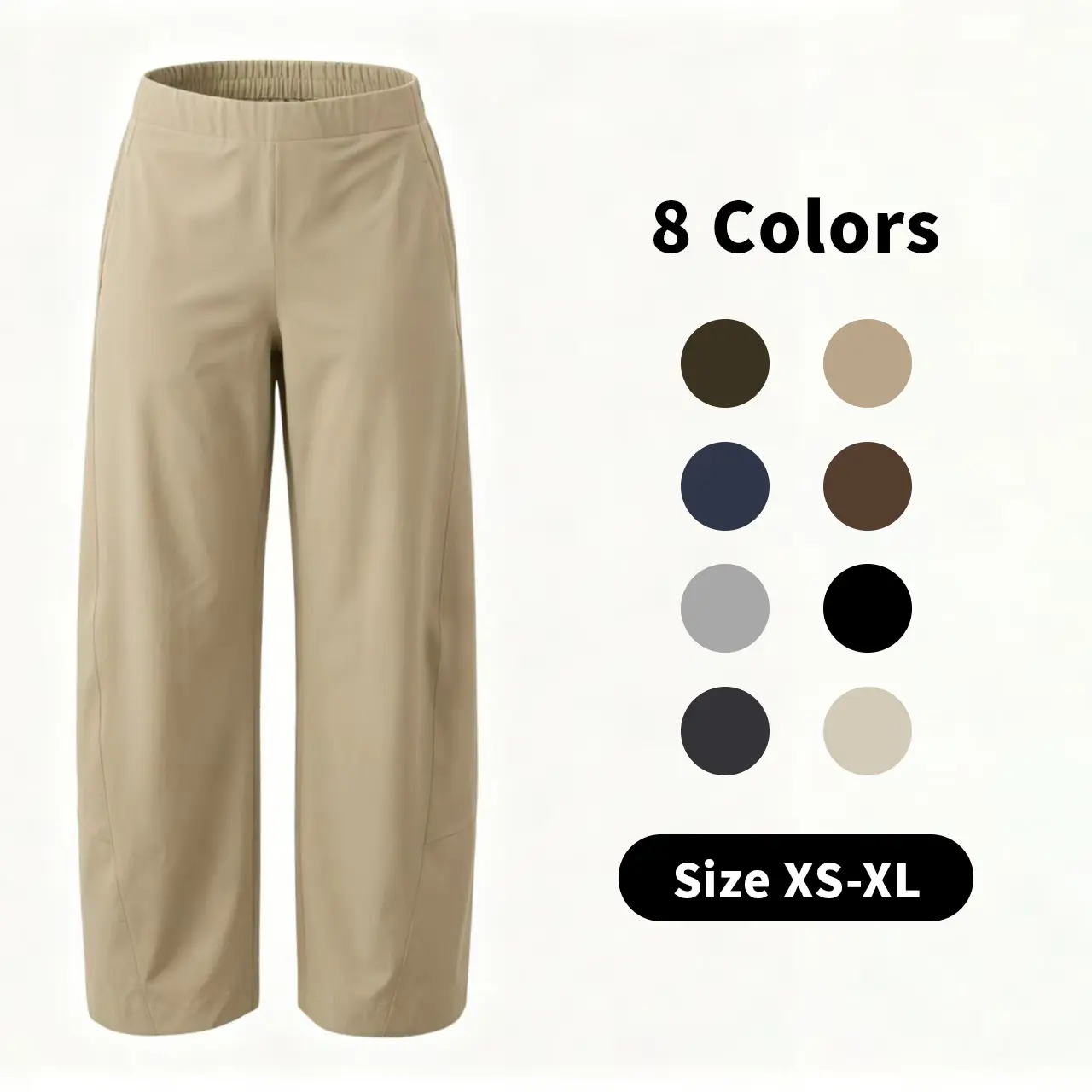 MaLinfandor Women's Mid Rise Barrel Pants, Casual Solid Baggy Tapered Lounge Trousers with Pockets for Work and Daily Wear, Basic, Women's Clothes, Lady, Fashion Pants, Chic, Cool Iron