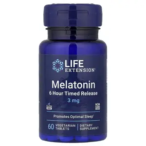 Life Extension Melatonin, 6 Hour Timed Release, 3 mg, 60 Vegetarian Tablets