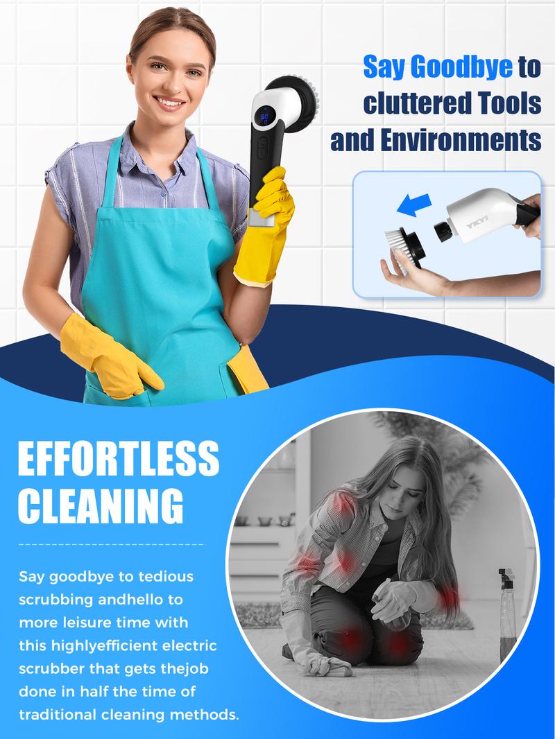 YKYI Cleaning Brush Electric Spin Scrubber, Cordless Shower Scrubber, with 4 Replaceable Brush Heads 3 Adjustable Extension Handle, 2 Adjustable Speeds for Bathroom, Toilet, Household Kitchen Cleaner Supplies Home Portable,Appliance YKYI Cleaning Brush Electric Spin Scrubber, Cordless Shower Scrubber, with 4 Replaceable Brush Heads 3 Adjustable Extension Handle, 2 Adjustable Speeds for Bathroom, Toilet, Household Kitchen Cleaner Supplies Home Portable,Appliance
